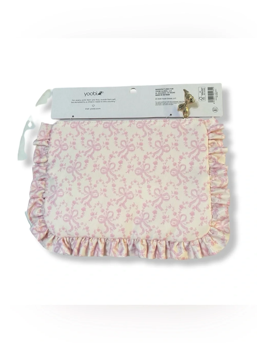 LoveShackFancy x Yoobi LTD Edition Cream and Pink Ruffle Accessory Pouch NWT